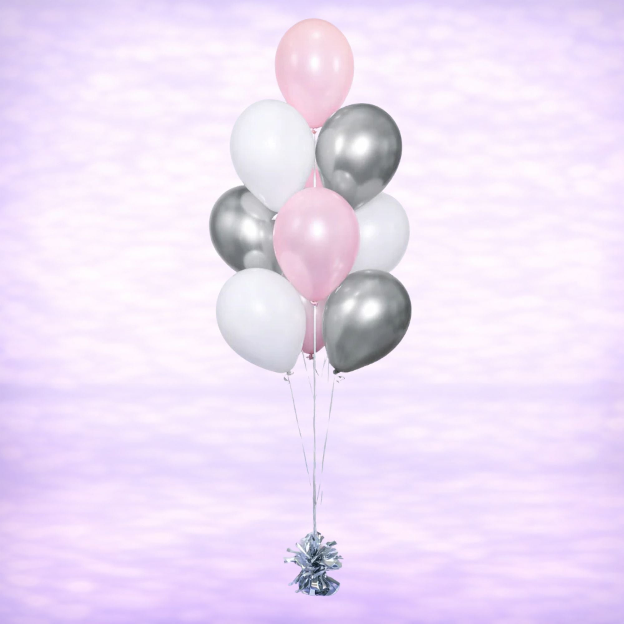 Pink, Silver and White Balloon Bouquet- 10 Balloons