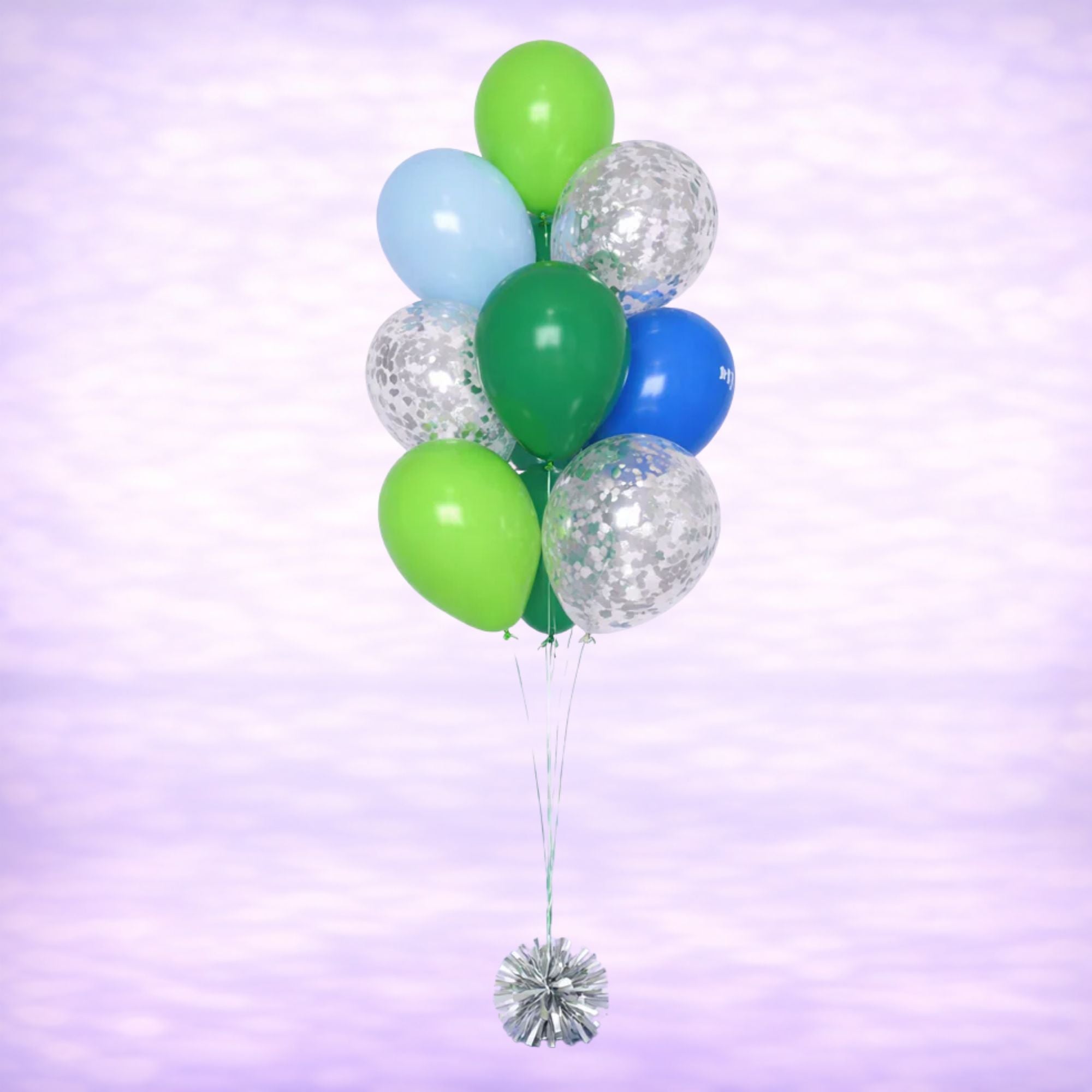 Blue and Green Confetti Balloon Bouquet- 10 Balloons