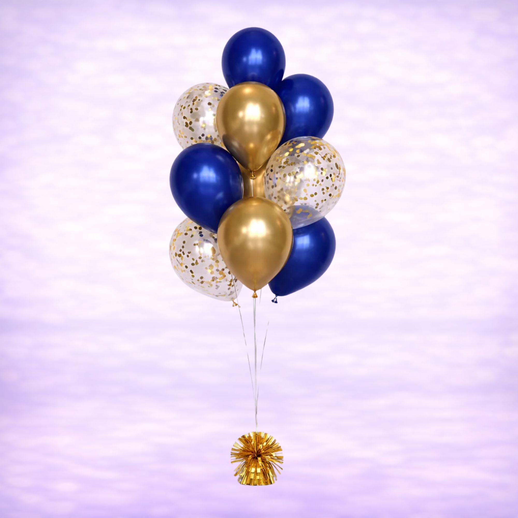 Reflex Gold and Blue Confetti Balloon Bouquet- 10 Balloons