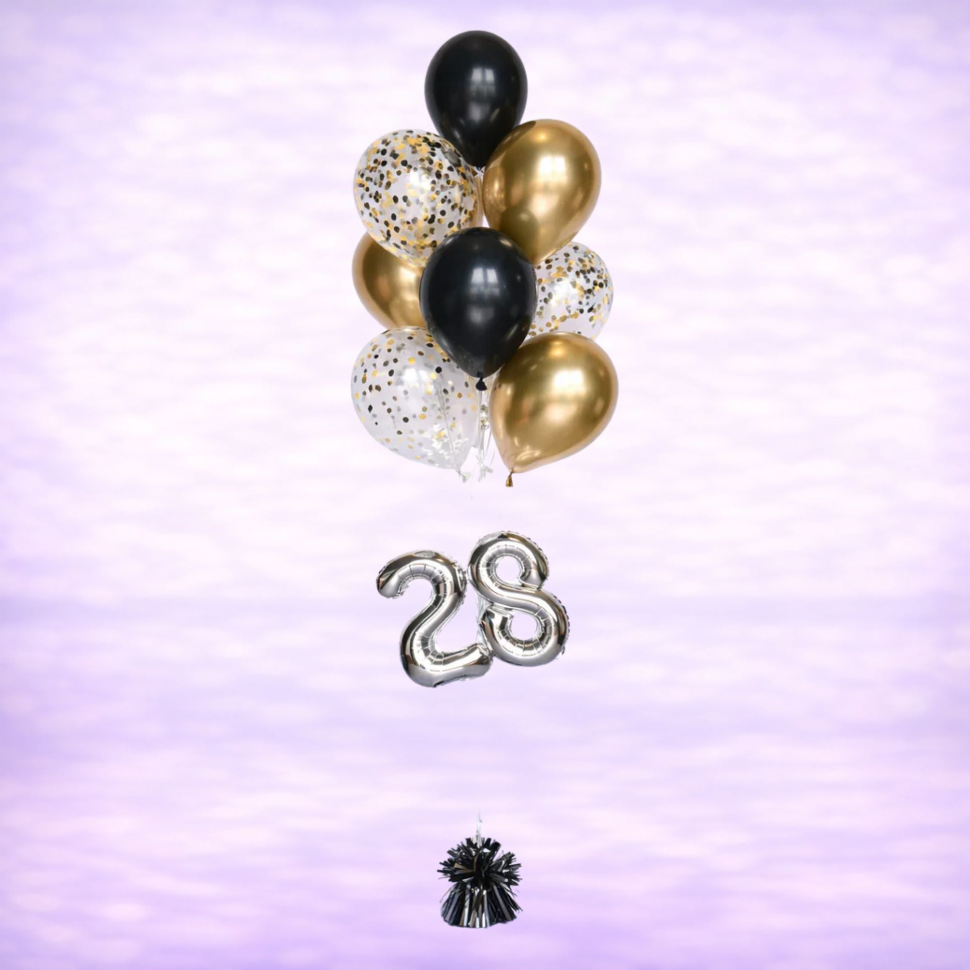 Black and Chrome Gold Balloon Bouquet with 16" Number- 10 Balloons