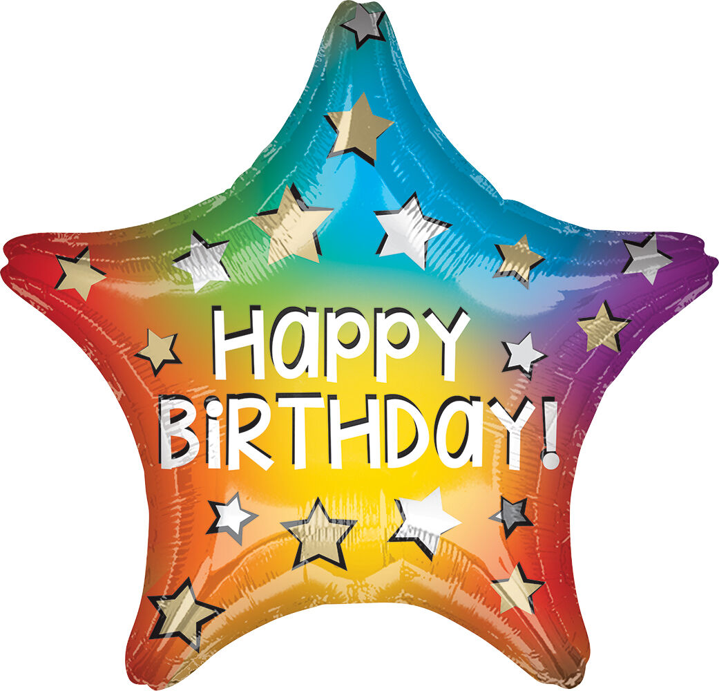 Happy Birthday Rainbow Star Mylar Balloon 19"