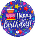 Happy Birthday Stars and Cake Mylar Balloon 17"