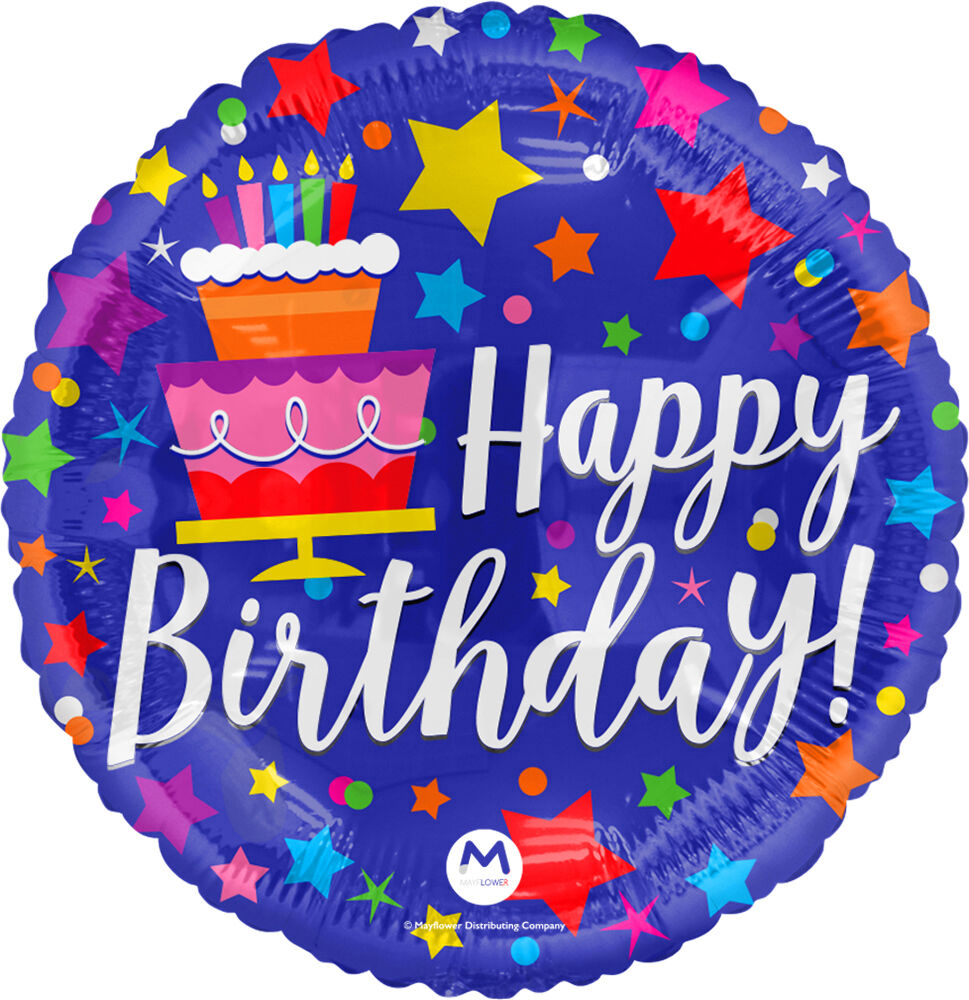 Happy Birthday Stars and Cake Mylar Balloon 17"