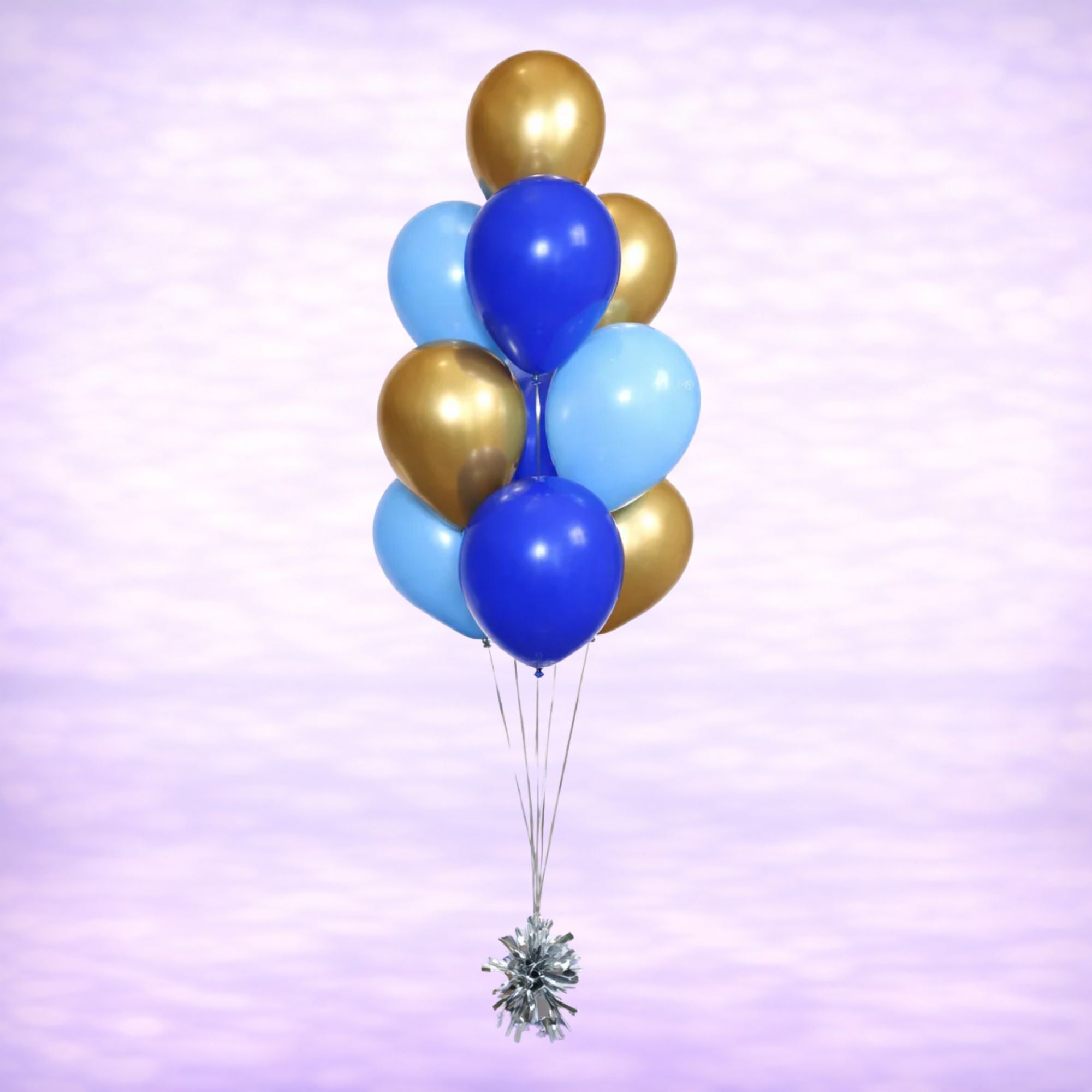 Gold and Blue Balloon Bouquet- 10 Balloons