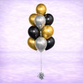 Black, Reflex Gold and White Balloon Bouquet- 10 Balloons