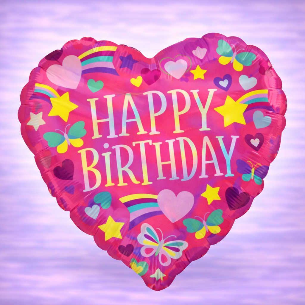 Iridescent Happy Birthday Rainbow Heart Mylar Balloon 18"