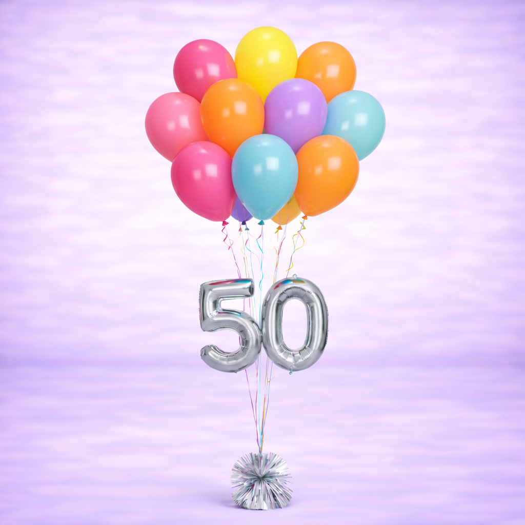 Custom Color Balloon Bouquet with 16" Number - 10 Balloons