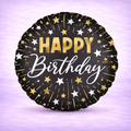 Black, Silver, Gold Happy Birthday Mylar Balloon 17"