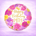 Happy Birthday Mom Painted Flowers Mylar Balloon 17"
