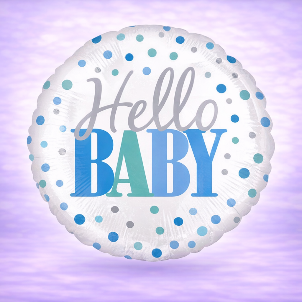 Hello Baby Dots Blue Mylar Balloon 18"