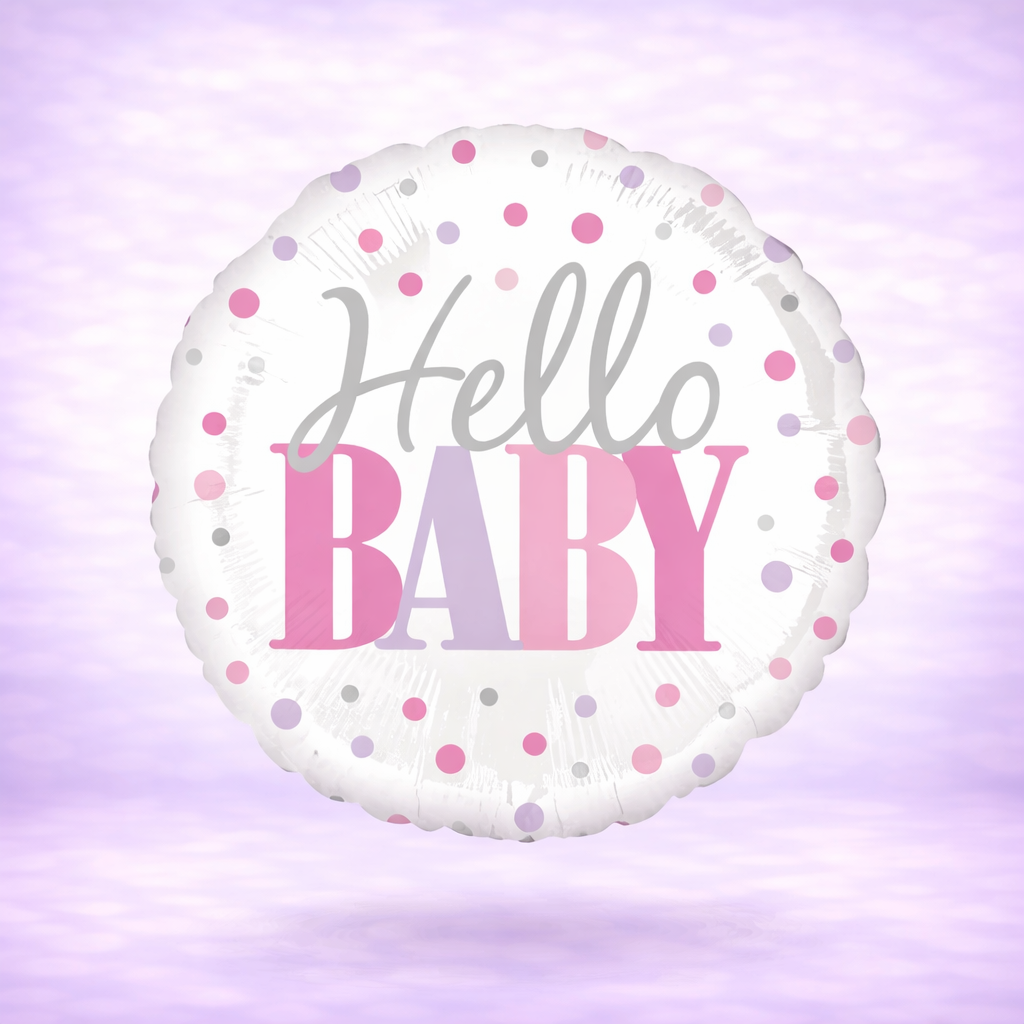 Hello Baby Dots Pink Mylar Balloon 18"