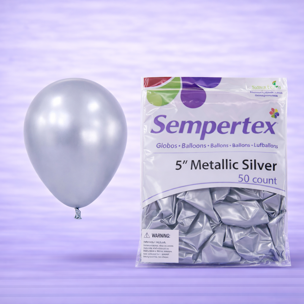 5" Metallic Silver Latex Balloons 50ct