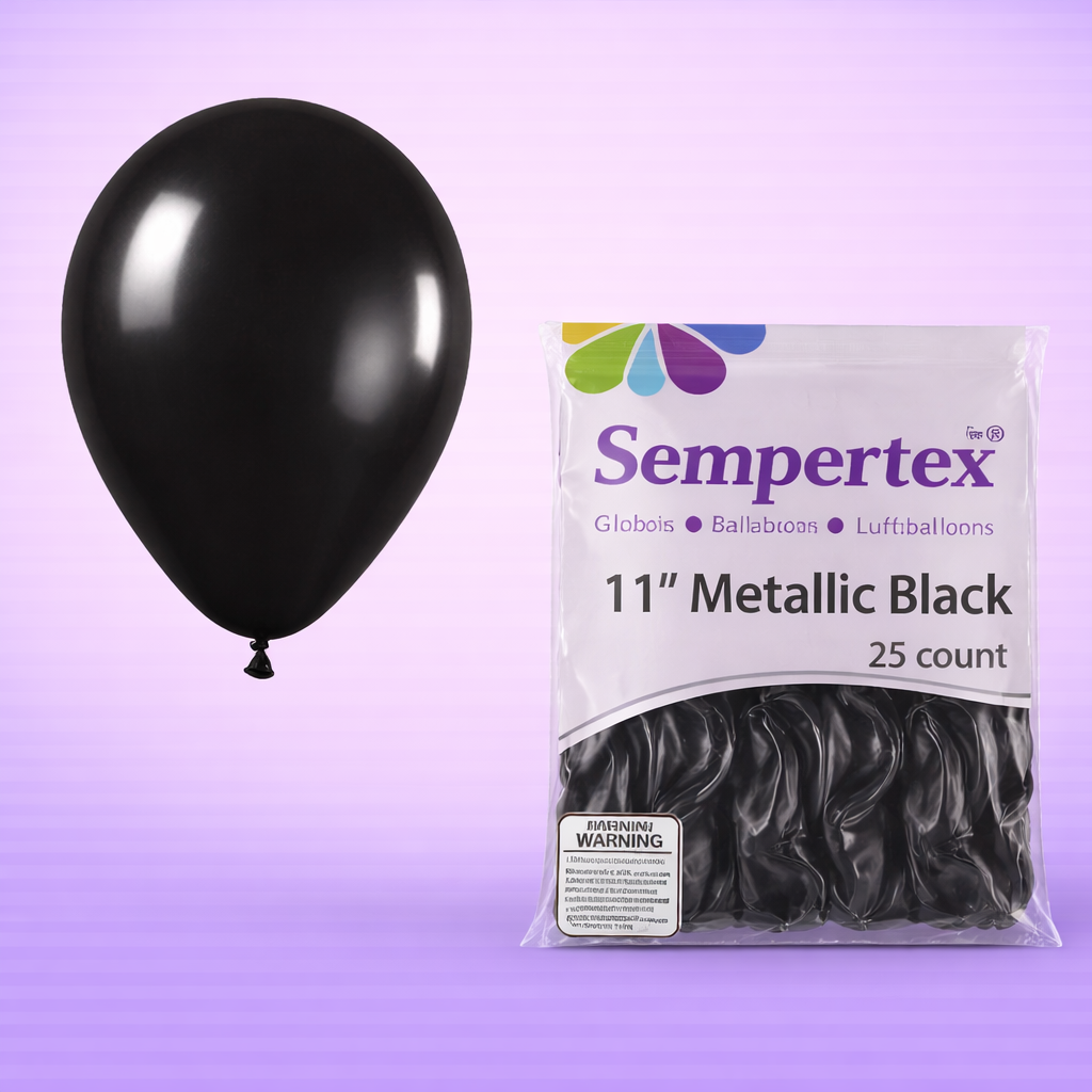 11" Metallic Black Latex Balloons 25ct