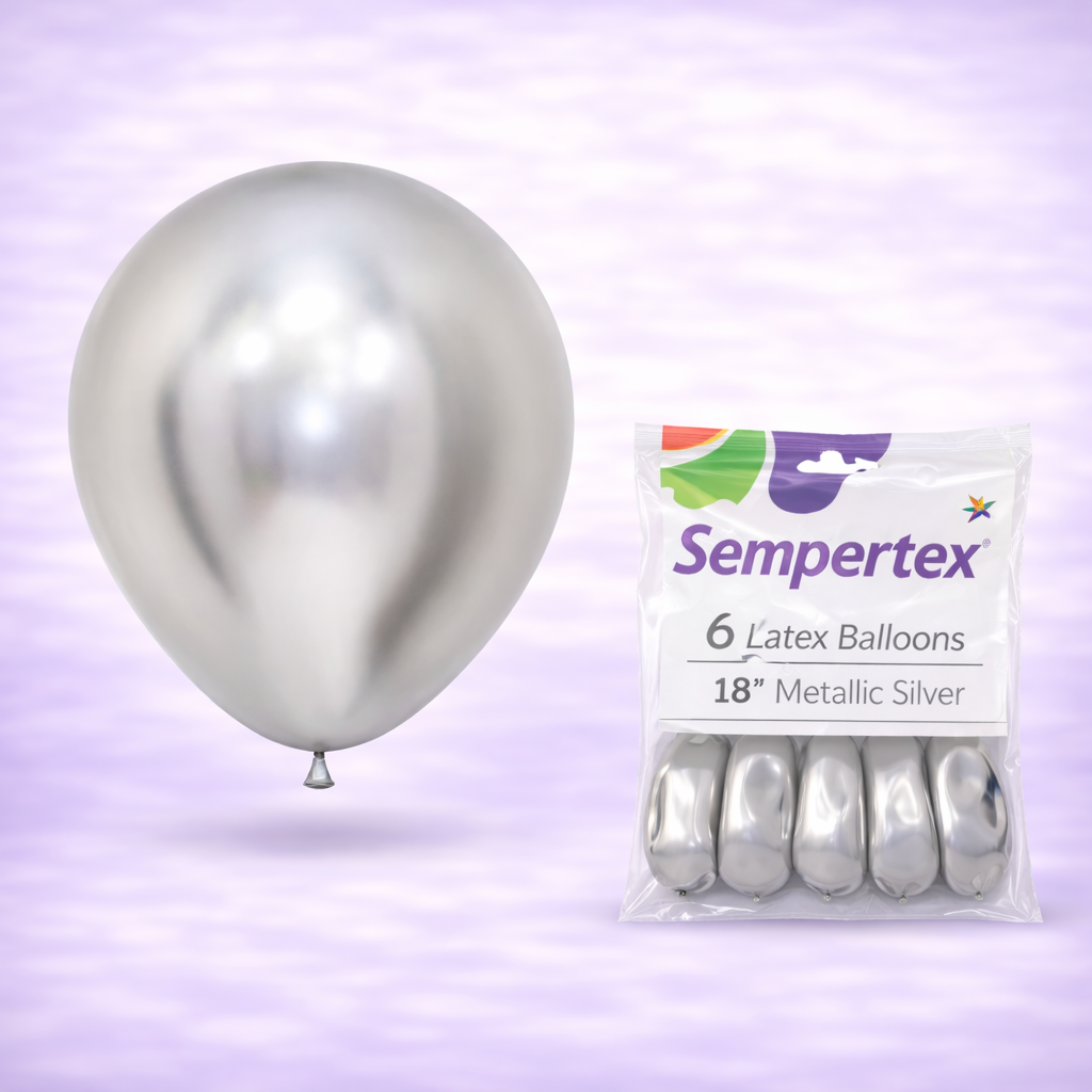 18" Reflex Silver Latex Balloons 6ct