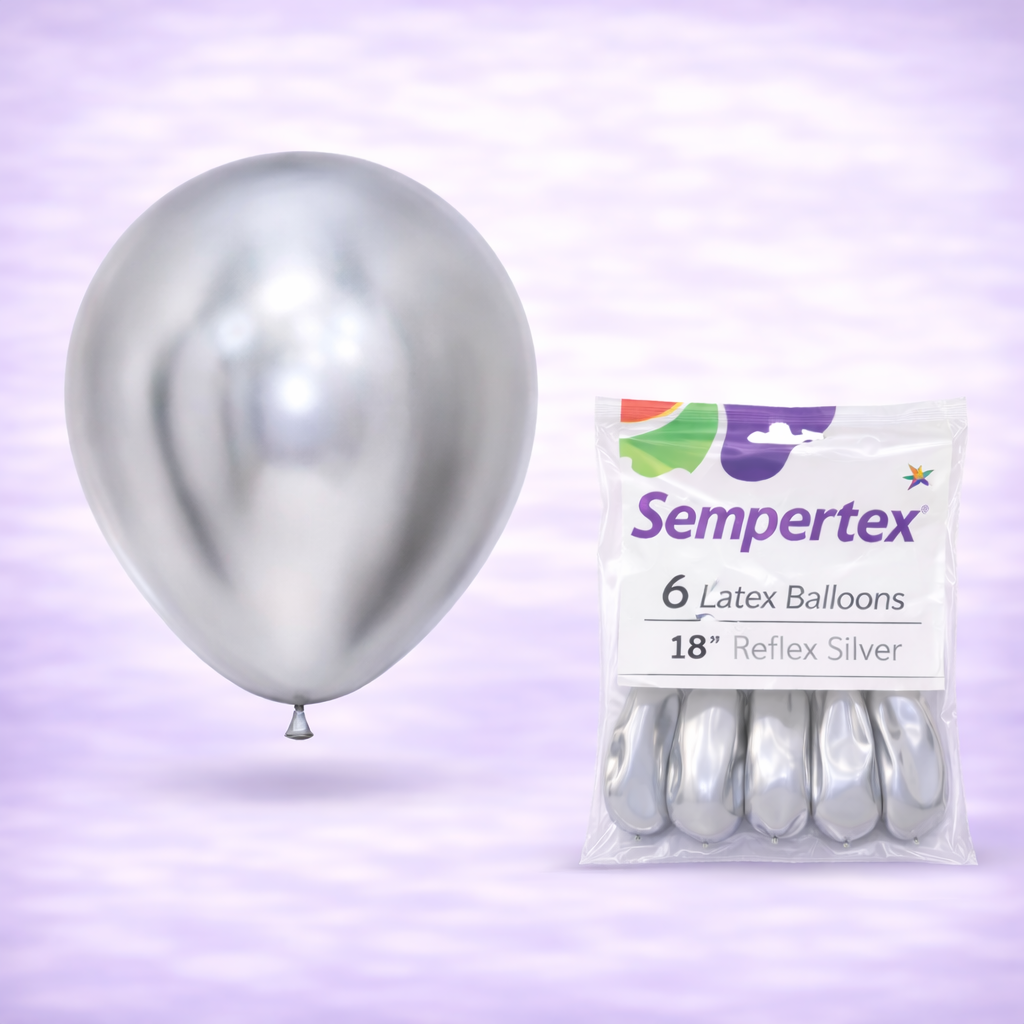 18" Metallic Silver Latex Balloons 6ct