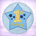 1st Birthday Blue and Gold Mylar Balloon