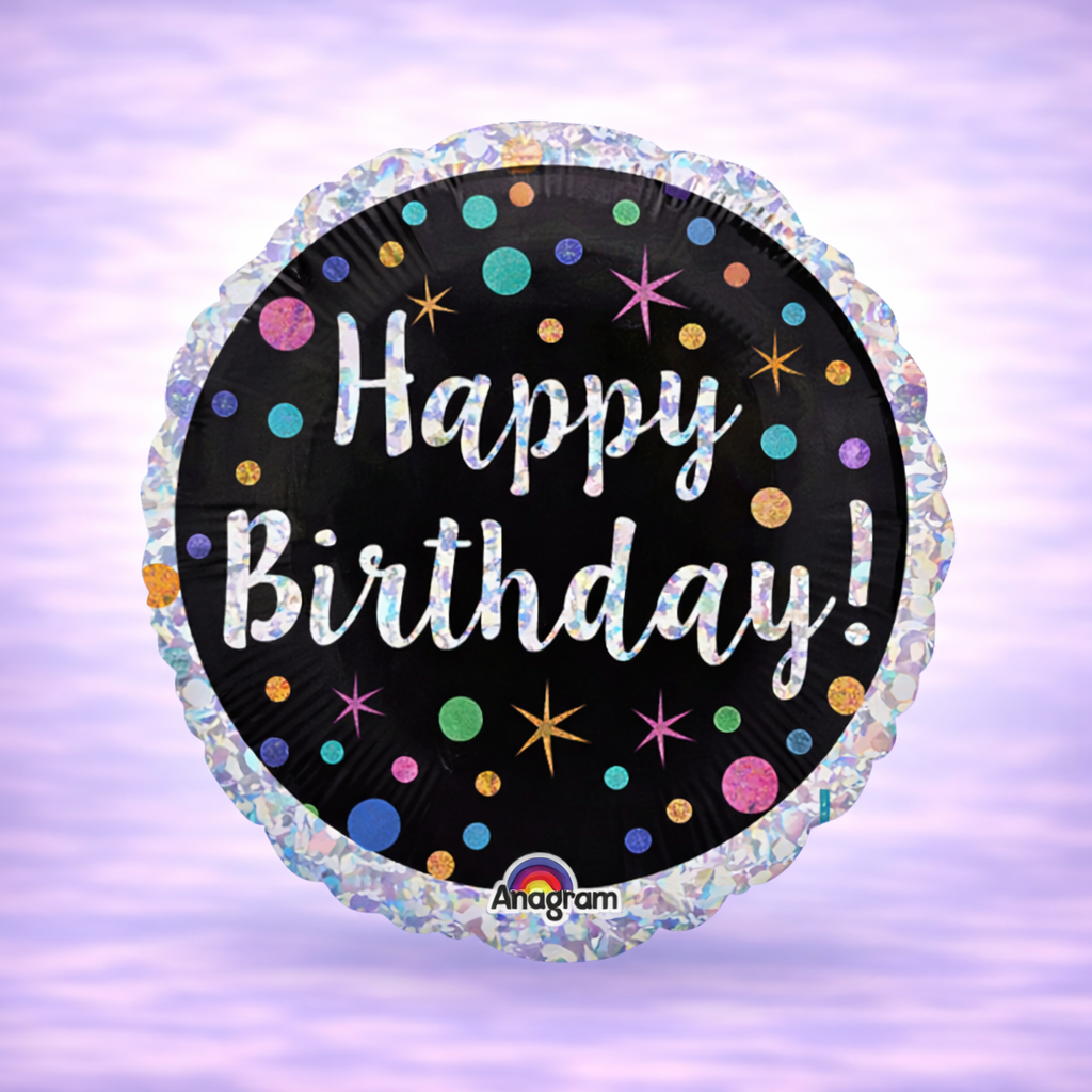 Polka Dot Birthday Holographic Mylar Balloon 18"