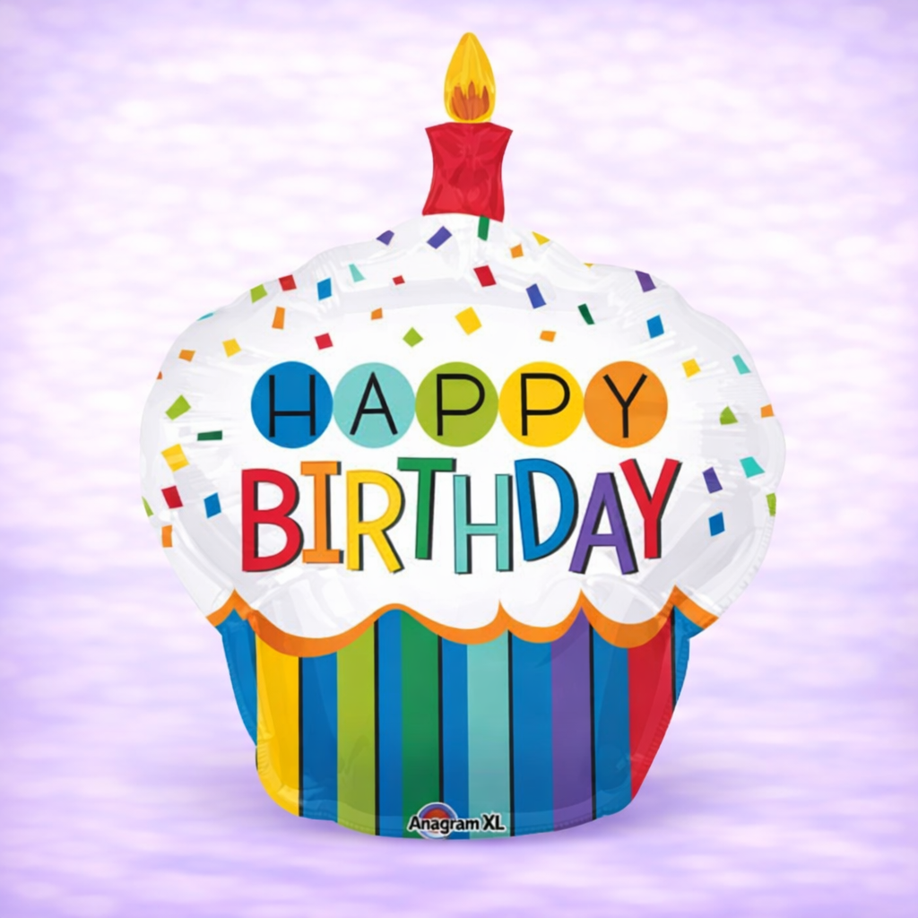 Rainbow Birthday Cupcake Mylar Balloon 36"