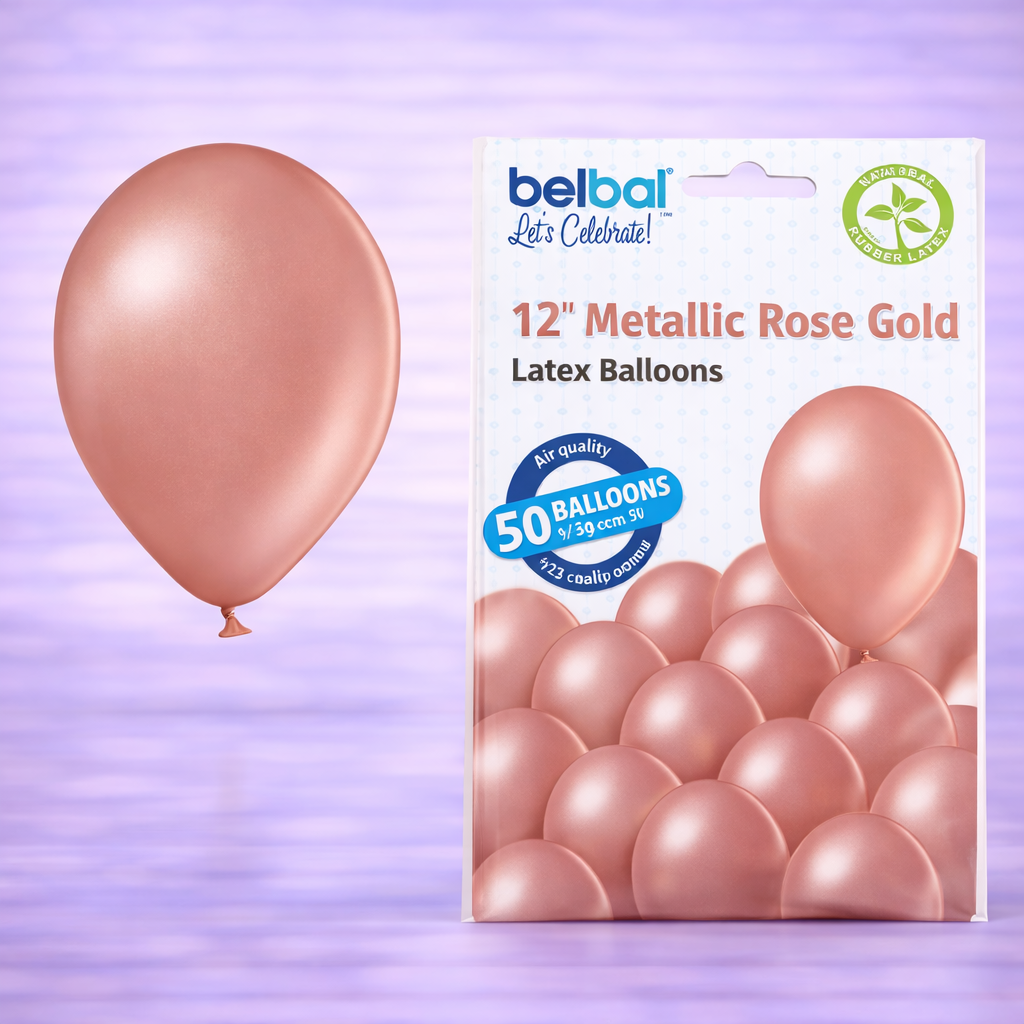 12" Belbal Metallic Rose Gold Latex Balloons 50ct