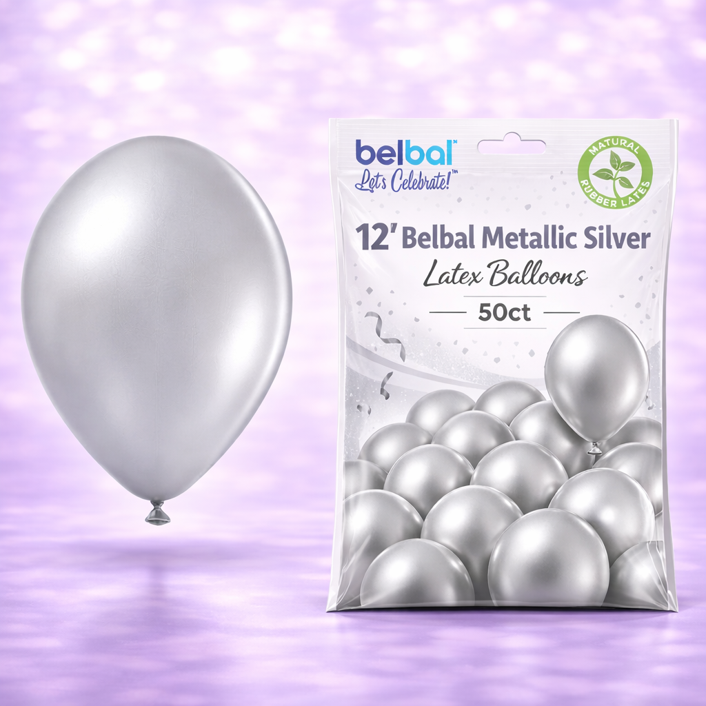 12" Belbal Metallic Silver Latex Balloons 50ct