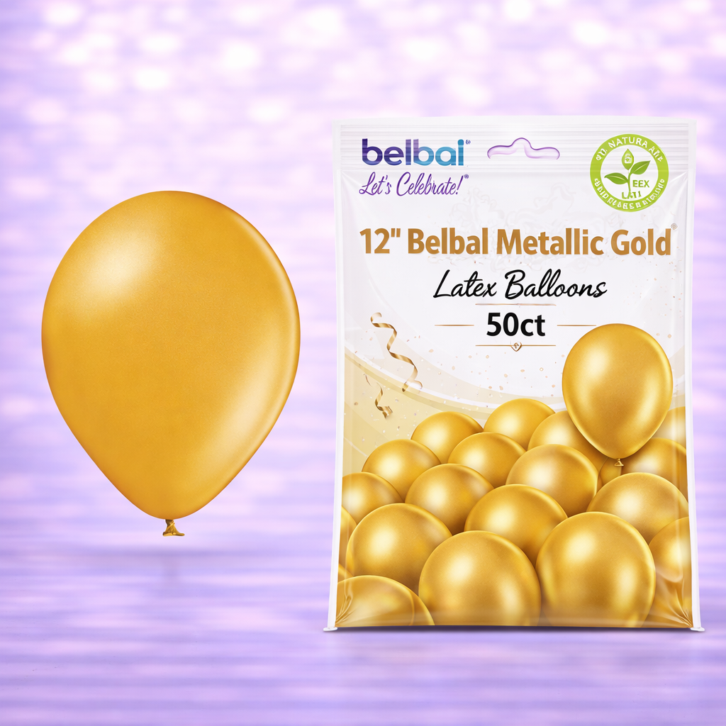 12" Belbal Metallic Gold Latex Balloons 50ct