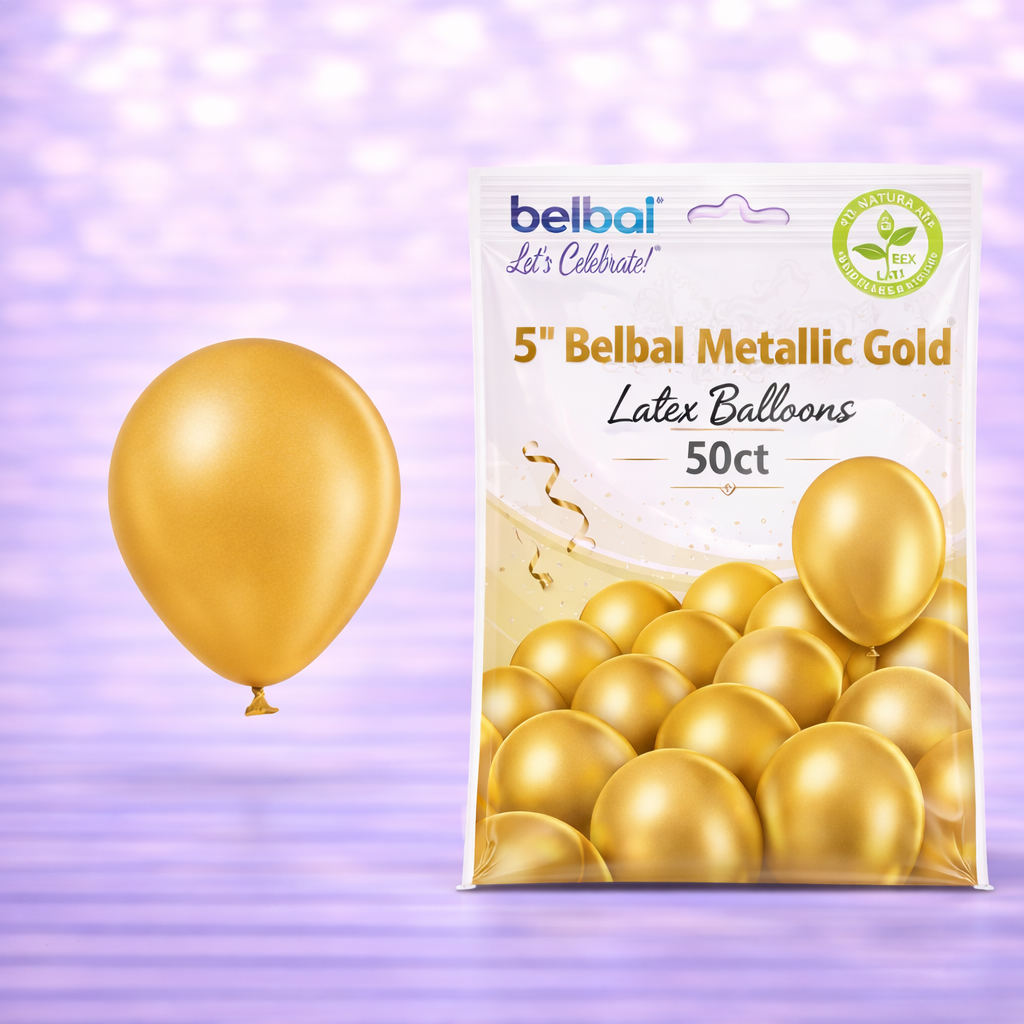 5" Belbal Metallic Gold Latex Balloons 50ct