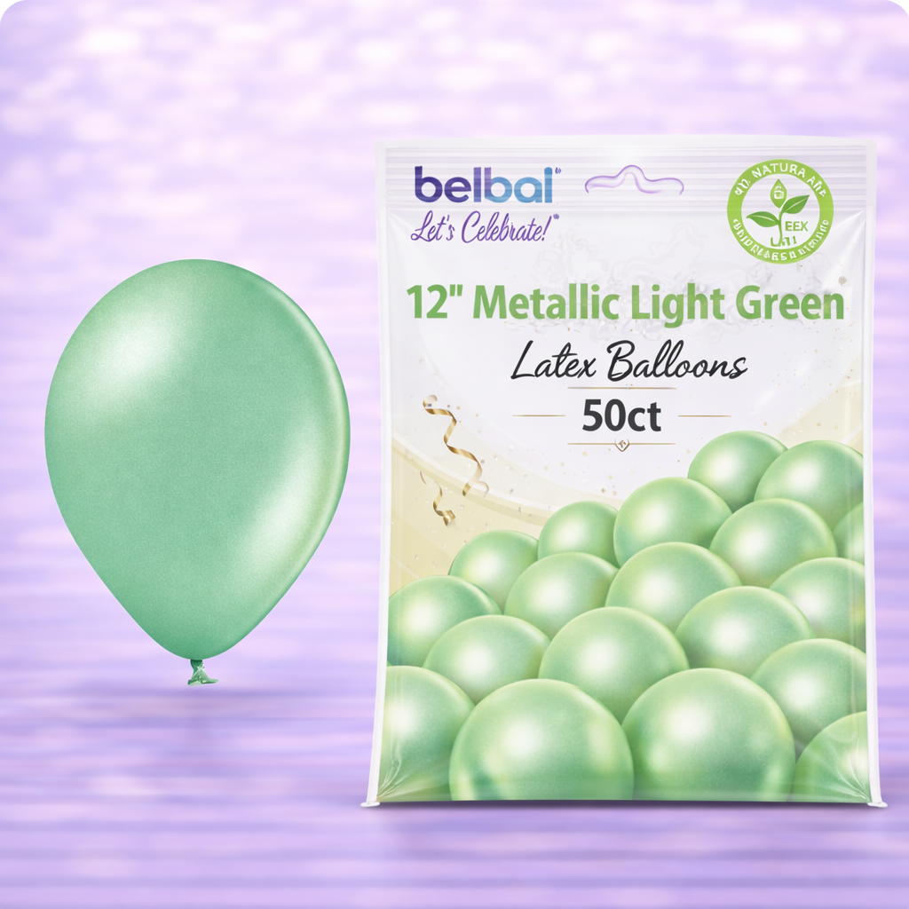 12" Belbal Metallic Light Green Latex Balloons 50ct