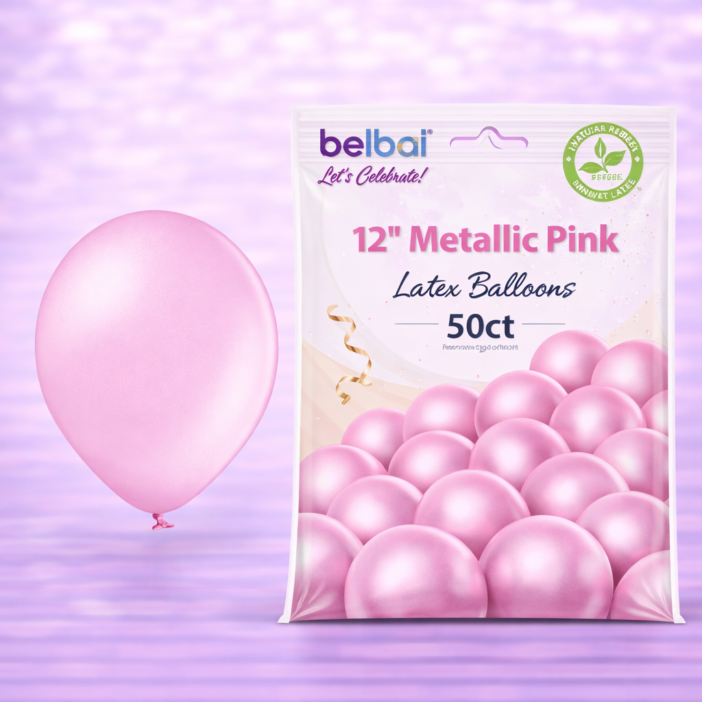 12" Belbal Metallic Pink Latex Balloons 50ct