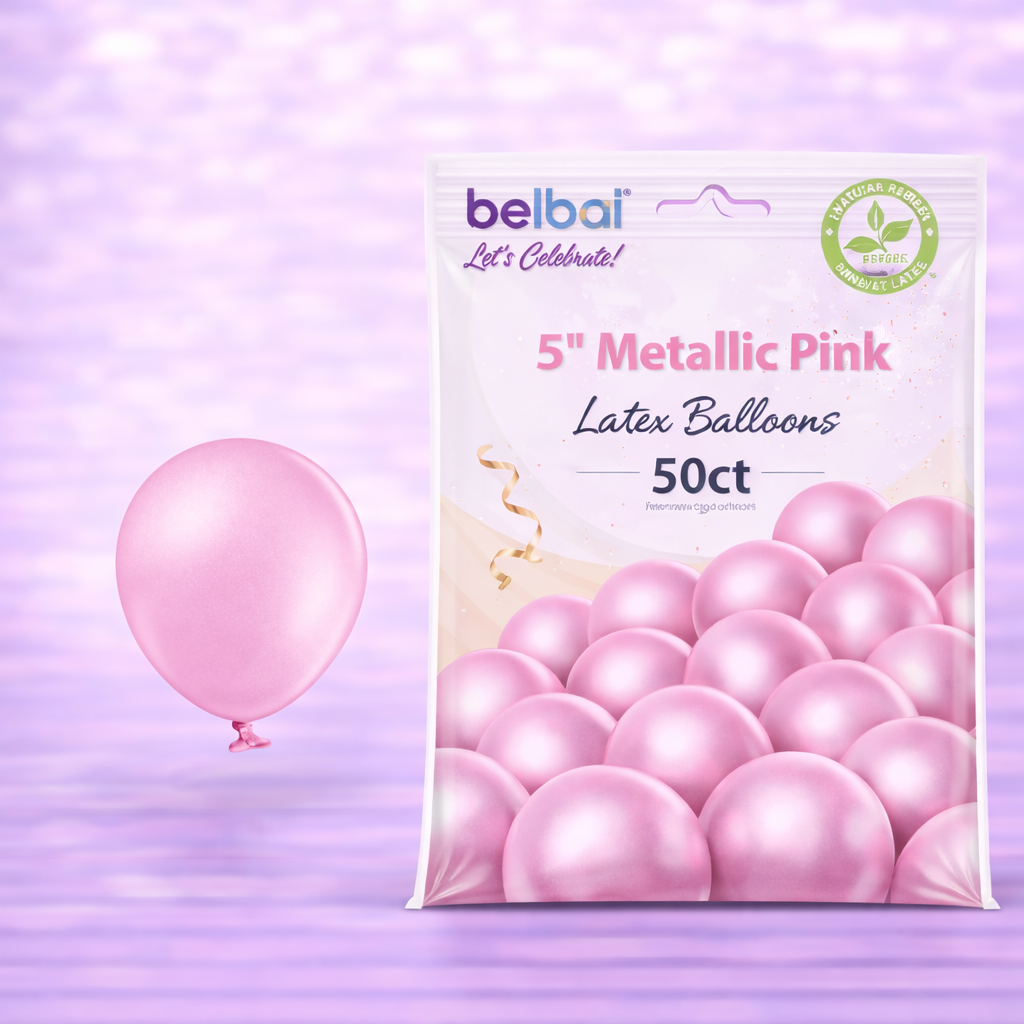 5" Belbal Metallic Pink Latex Balloons 50ct