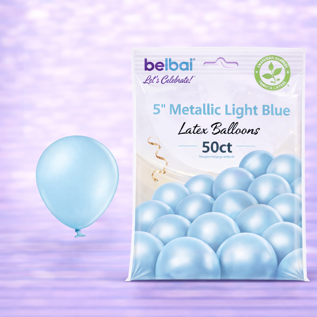 5" Belbal Metallic Light Blue Latex Balloons 50ct