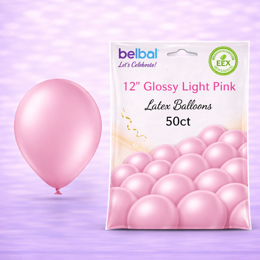 12" Belbal Glossy Light Pink Latex Balloons 50ct