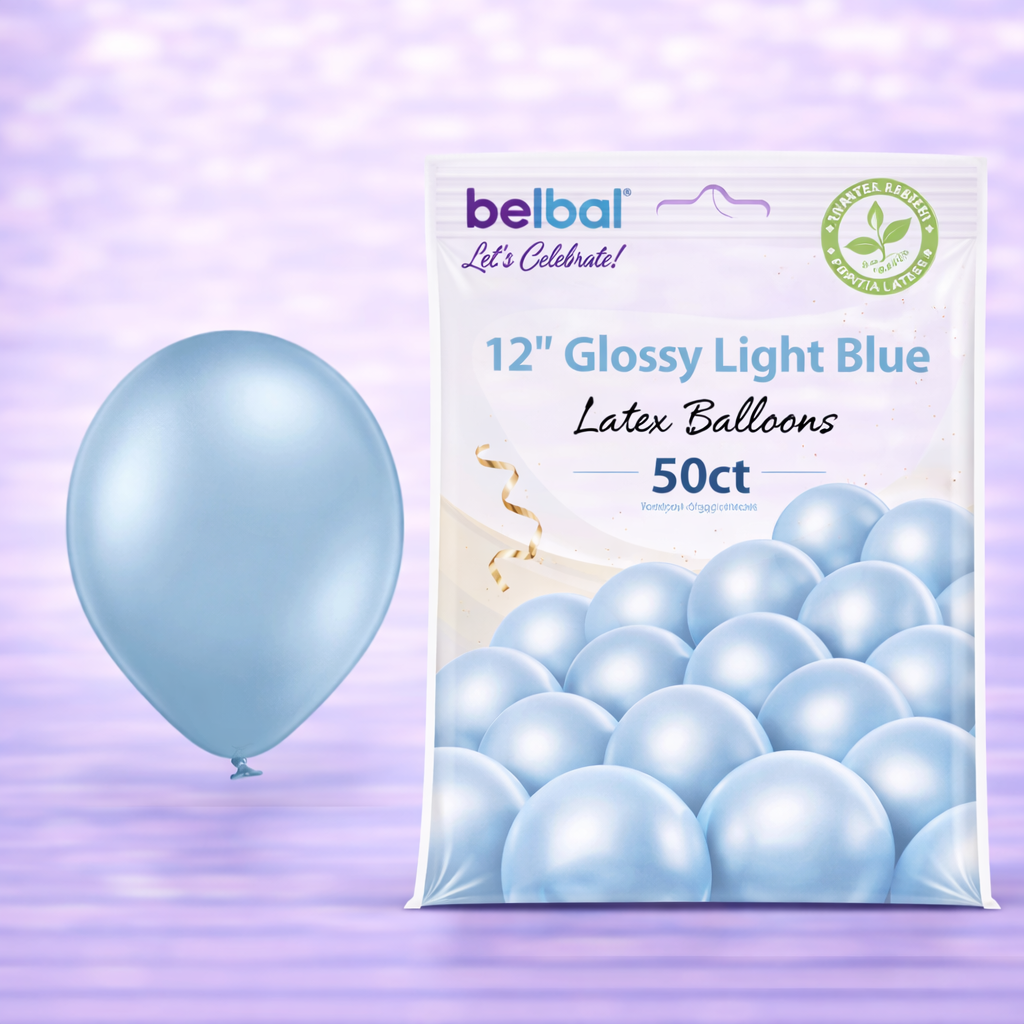 12" Belbal Glossy Light Blue Latex Balloons 50ct