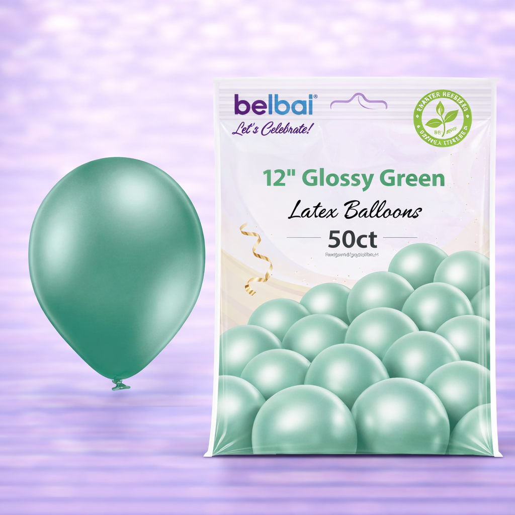12" Belbal Glossy Green Latex Balloons 50ct