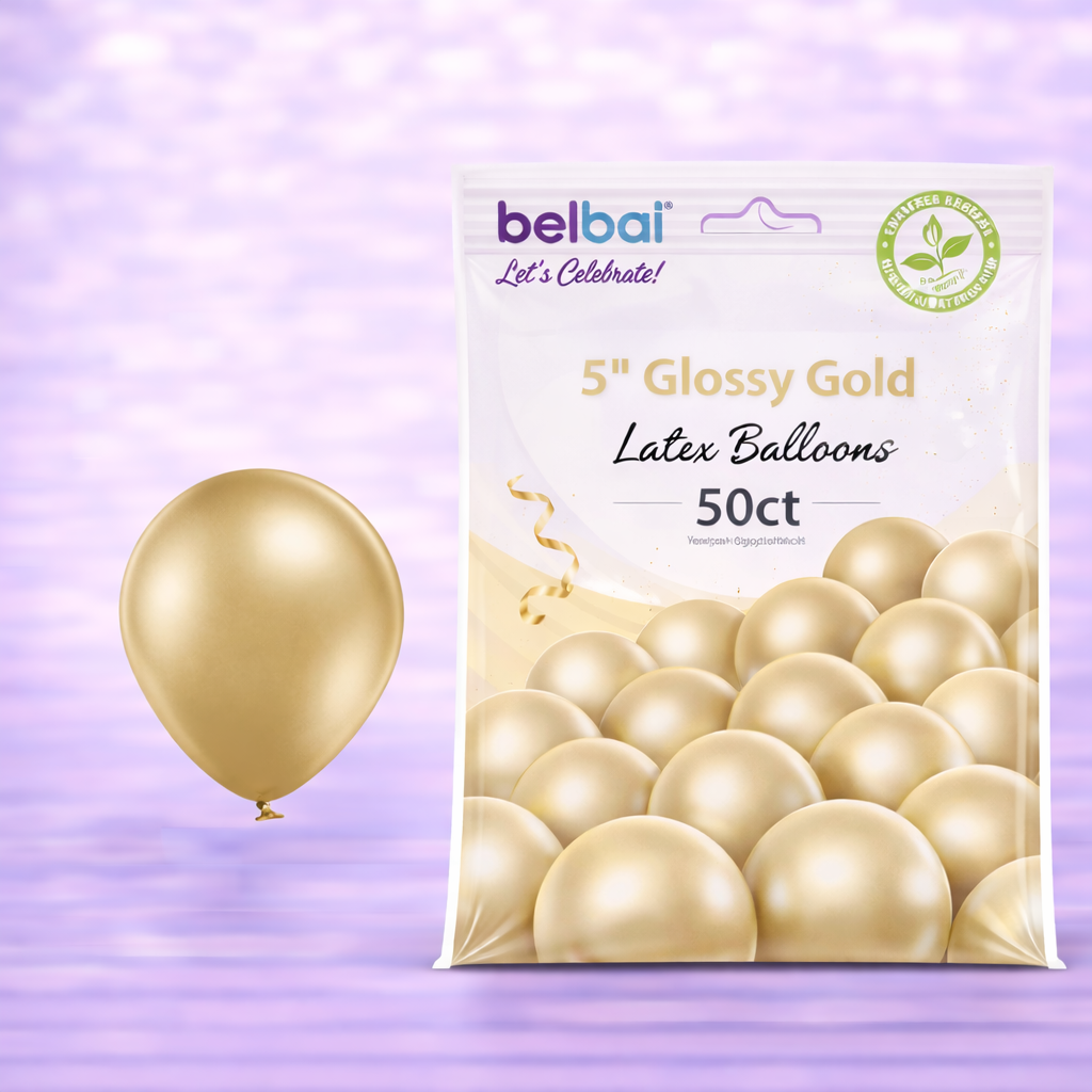 5" Belbal Glossy Gold Latex Balloons 50ct