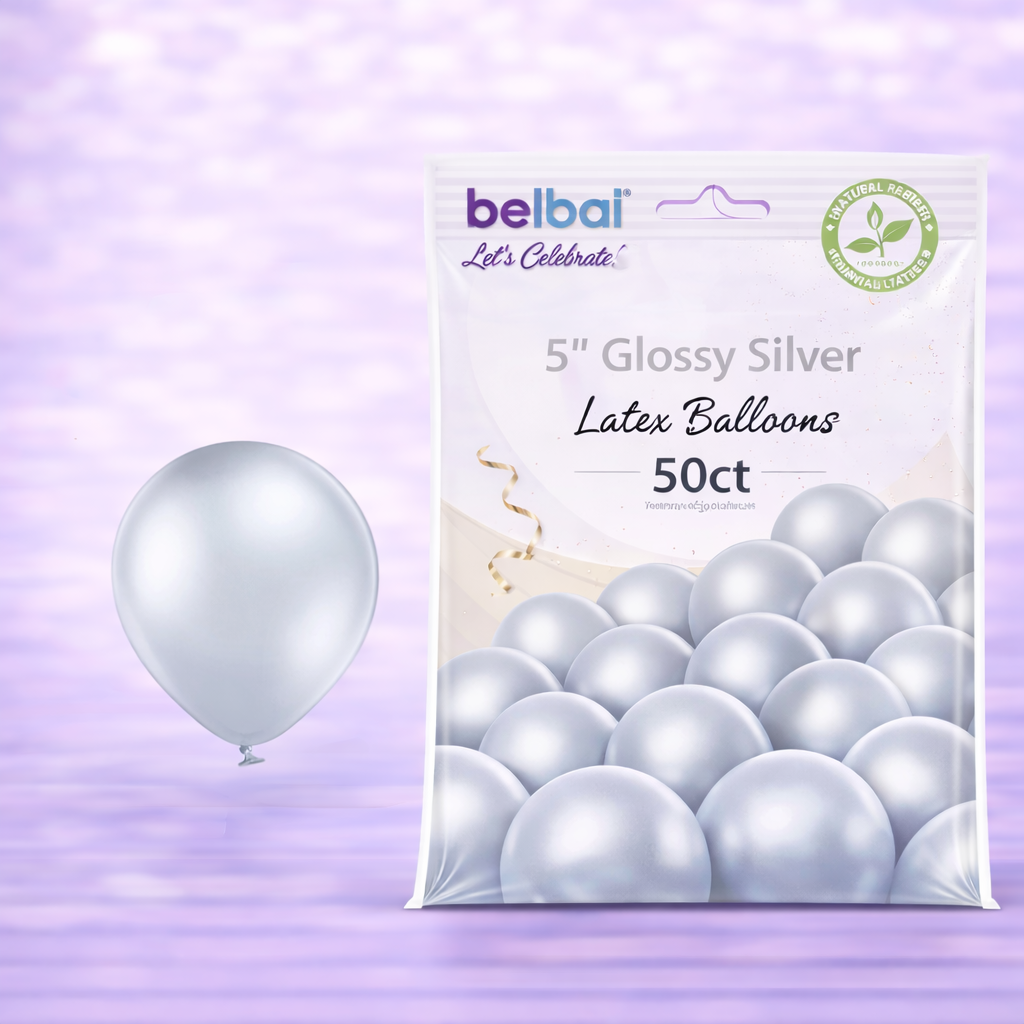 5" Belbal Glossy Silver Latex Balloons 50ct