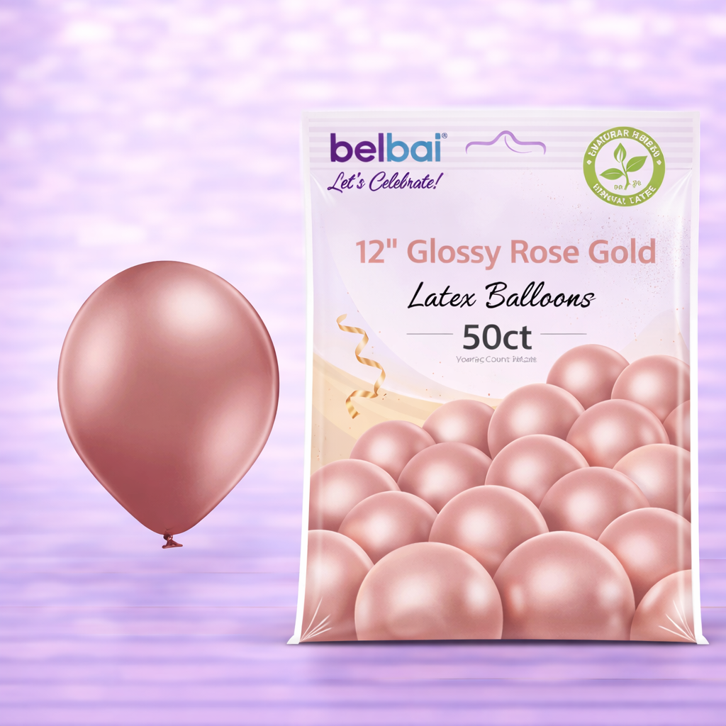 12" Belbal Glossy Rose Gold Latex Balloons 50ct