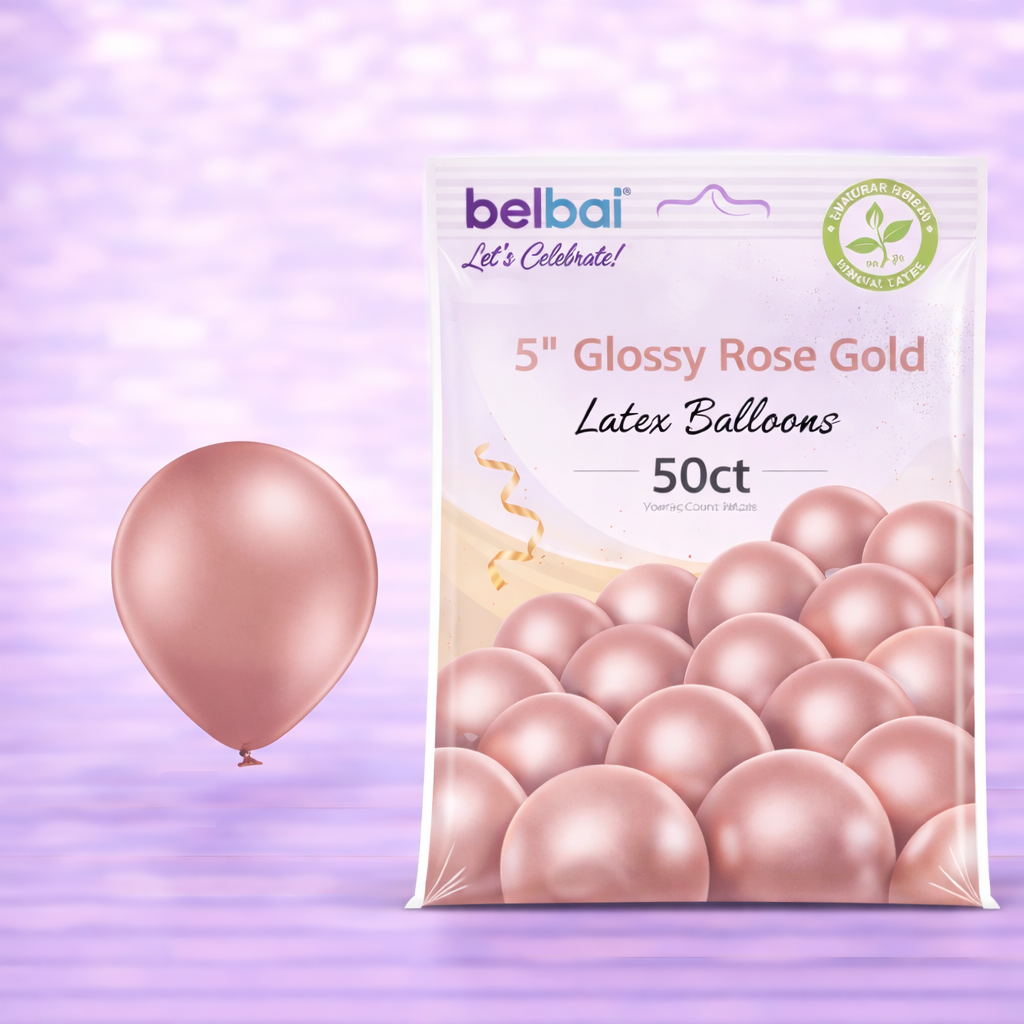 5" Belbal Glossy Rose Gold Latex Balloons 50ct