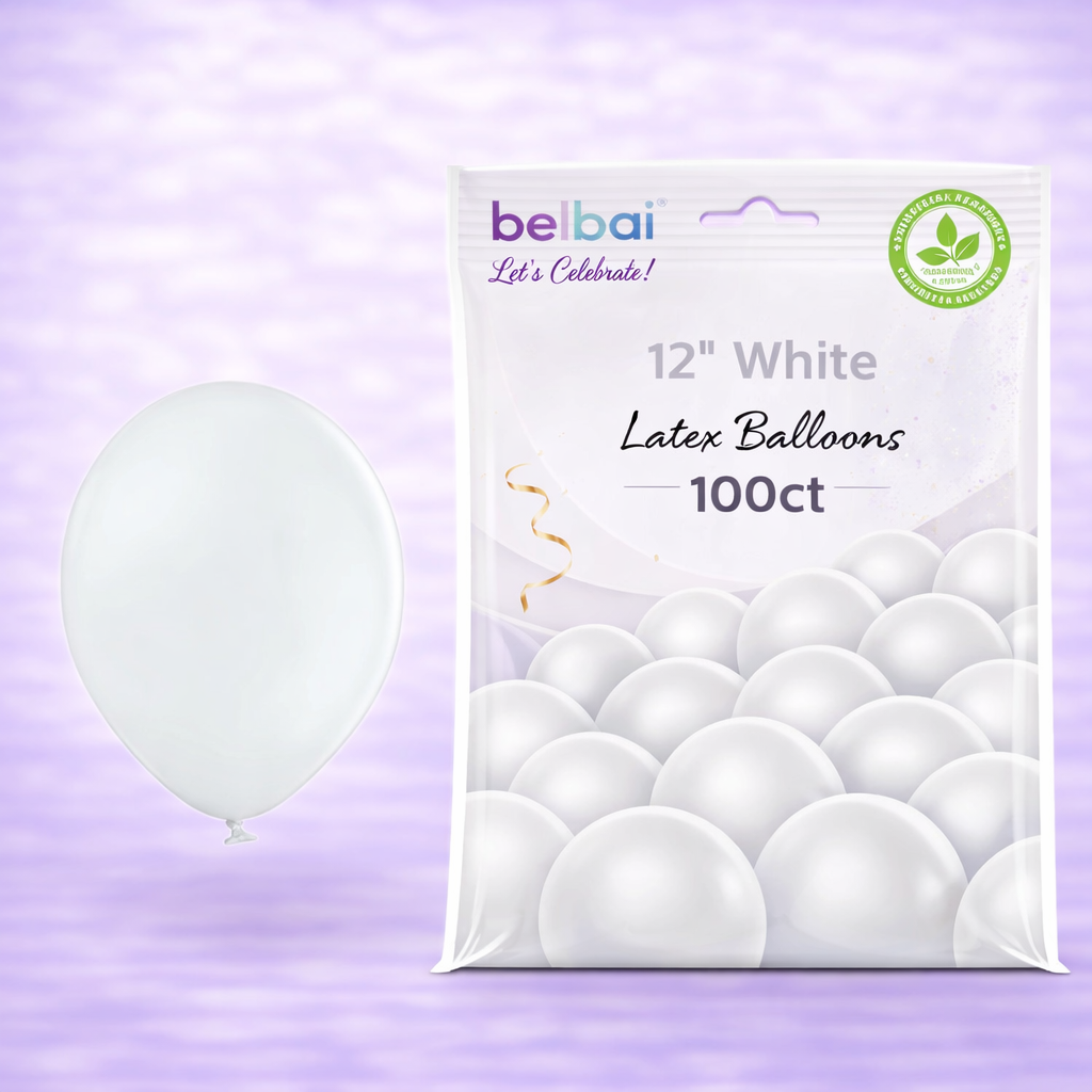 12" Belbal White Latex Balloons 100ct