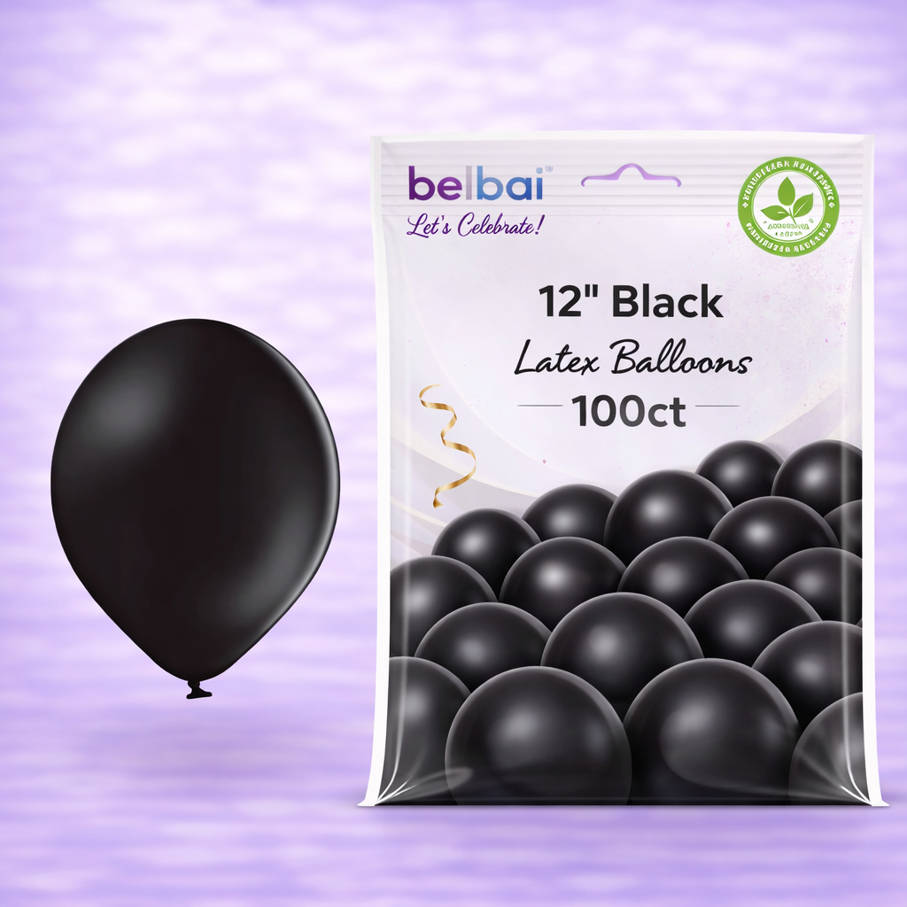 12" Belbal Black Latex Balloons 100ct