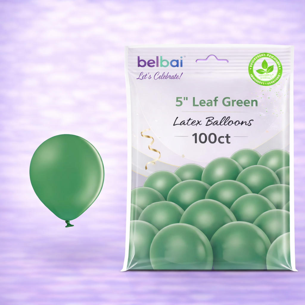 5" Belbal Leaf Green Latex Balloons 100ct