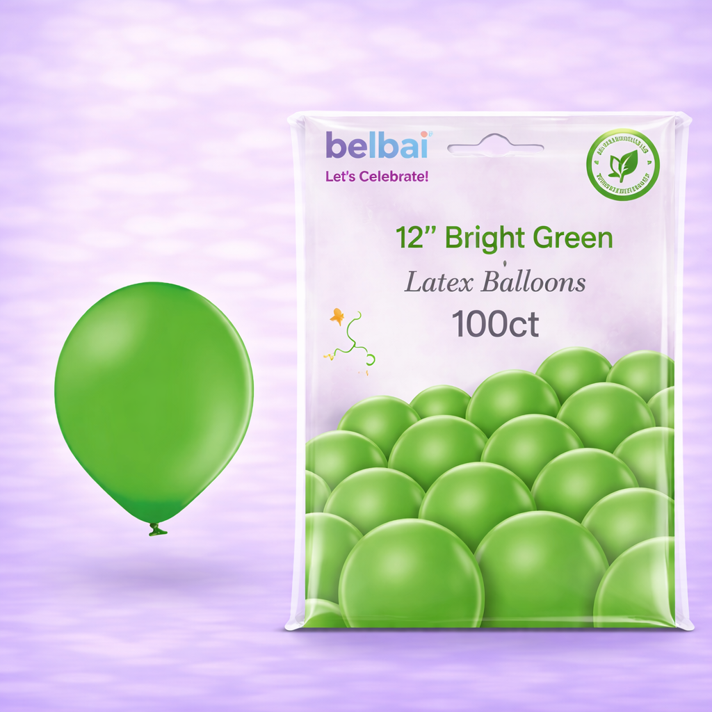 12" Belbal Bright Green Latex Balloons 100ct
