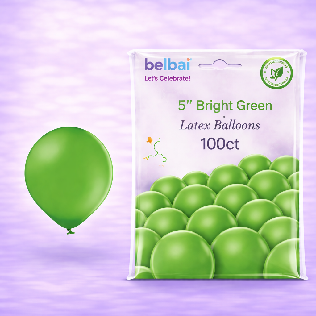 5" Belbal Bright Green Latex Balloons 100ct