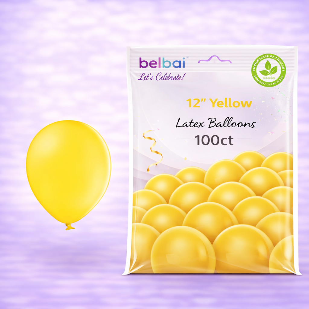 12" Belbal Yellow Latex Balloons 100ct