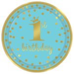 1st Birthday Boy - Gold 9in Round Plate